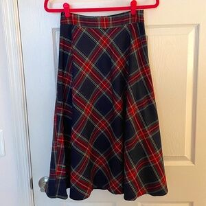 Talbots Petites Red/Navy Plaid A-Line Midi Skirt w/ Lining Size 2P